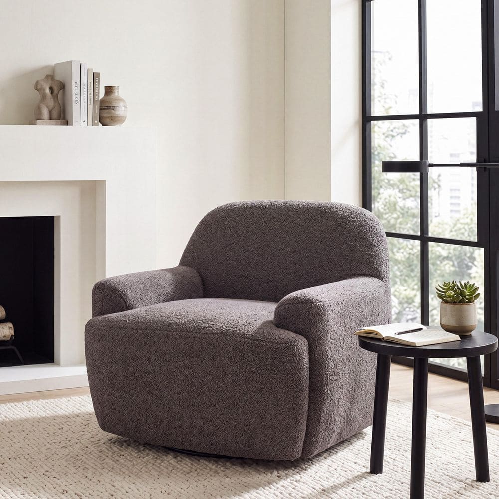 Modern Swivel Barrel Chair Dark Brown Teddy Fabric Upholstered Accent Arm Chair price history on PriceWatchPro