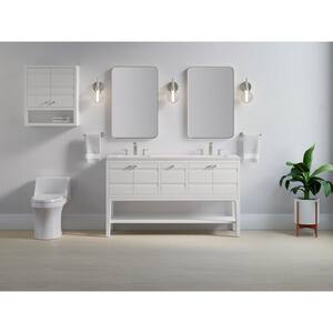 HeIst 60.125 in. W x 18.0625 in. D x 35.8125 in. H Bathroom Vanity in White with Quartz Top
