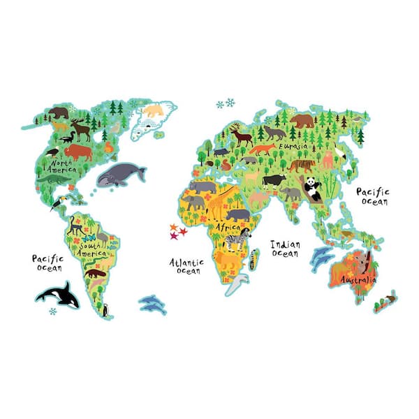 Brewster 26.4 in. x 37 in. Kids World Map Wall Decal