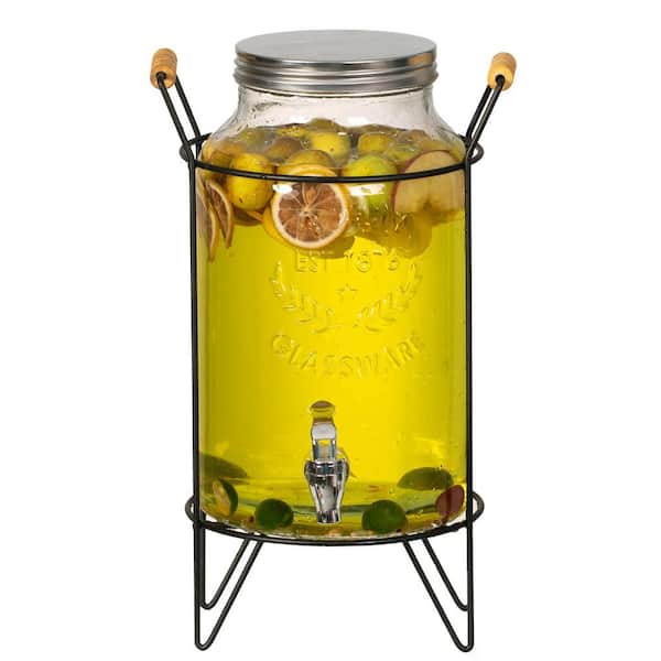 1.6-Gallon Glass Drink Dispenser with Stainless Steel Spigot - Water and Juice Container, Lemonade Stand