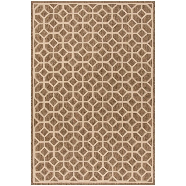 SAFAVIEH Beach House Beige/Cream Doormat 2 ft. x 4 ft. Latticework Geometric Indoor/Outdoor Area Rug