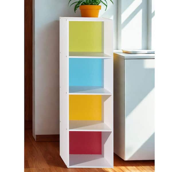 47.3 in. Tall Rainbow Wood 4-Shelf Bookcase with Open Storage 4-Tier Bookshelf for Home or Office