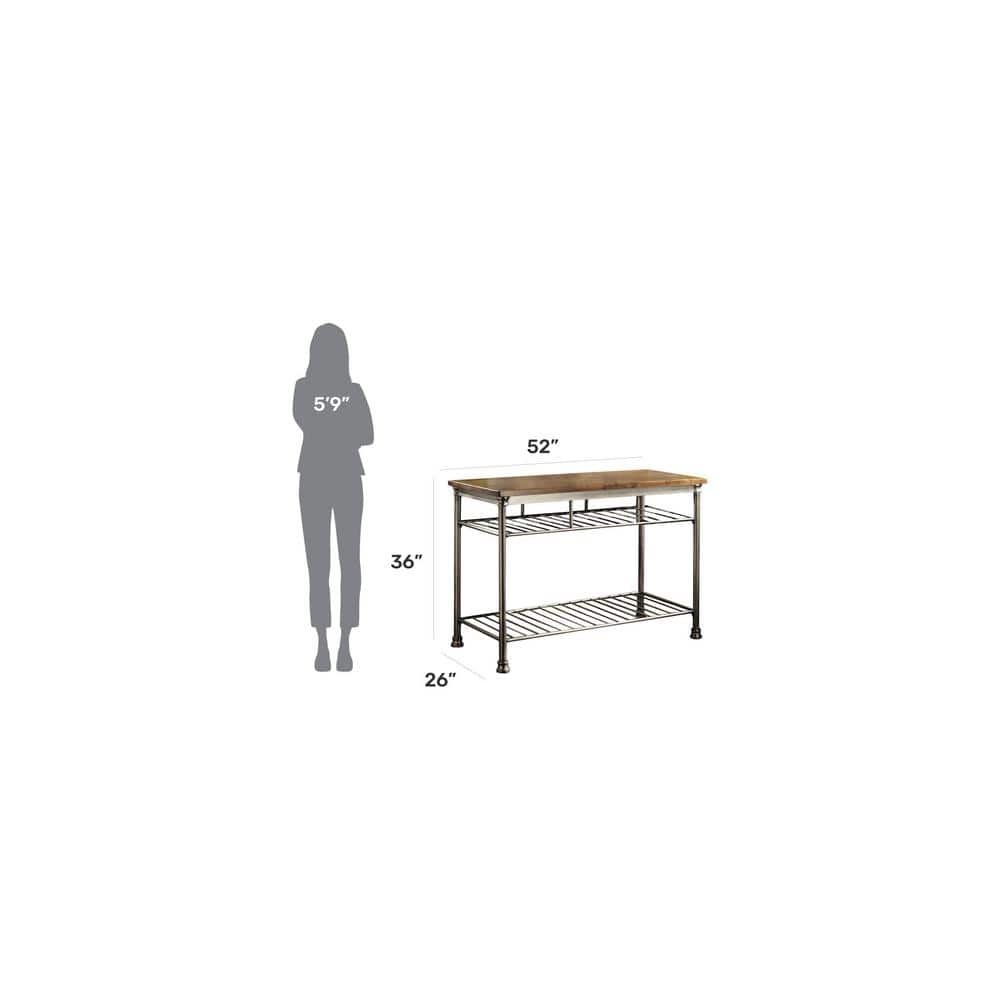 Orleans Brown Metal Frame Kitchen Island with Wood Surface