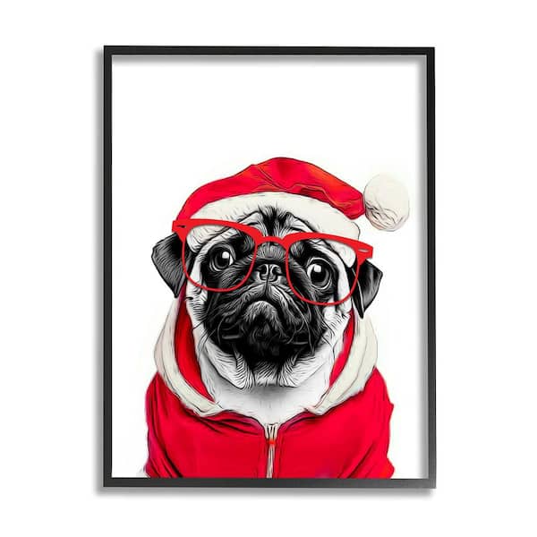 Stupell Industries Pug in Santa Hat by Annalisa Latella 1-Piece Framed Graphic Print Animal Poster Art Print 14 in. x 11 in.