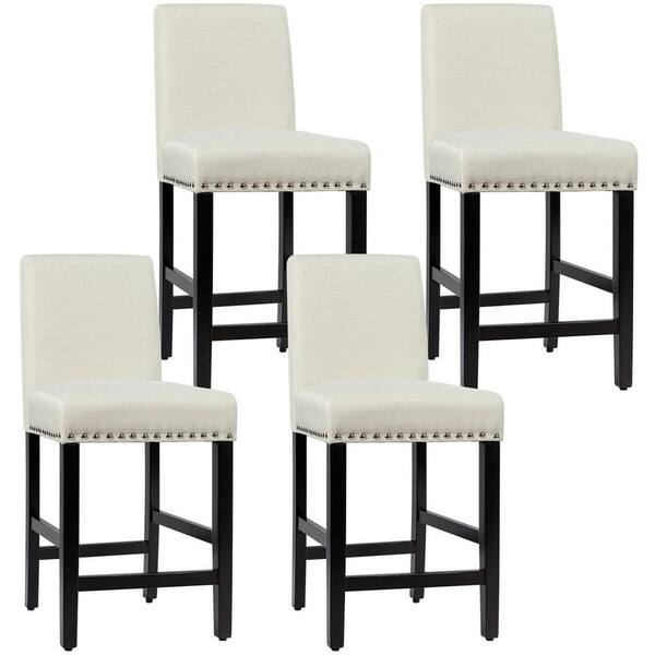Gymax 38 In Upholstered Counter Stools, Ivory Leather Bar Stools With Backs