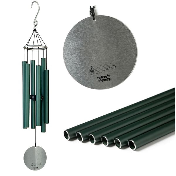 Aureole Tunes Wind Chimes 28 in. Outdoor Windchime with 6-Tubes Tuned to B Pentatonic Scale - Forest Green