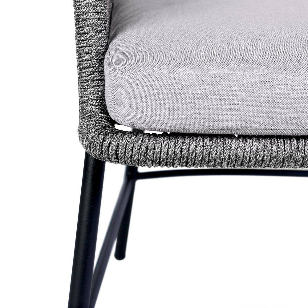 Gray Rope and Black Steel Outdoor Dining Chair with Cushions