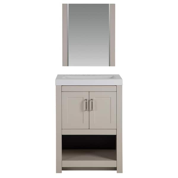 Glacier Bay Fairlake 24 in. W x 19 in. D Vanity in Ceramic with Cultured Marble Vanity Top in White with White Basin and Mirror