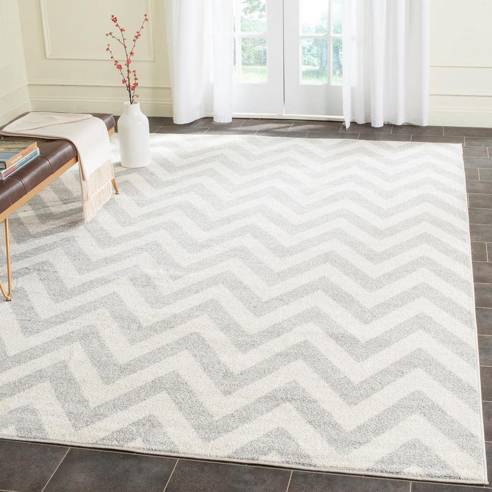 Light Grey and Beige Geometric Indoor-Outdoor Area Rug