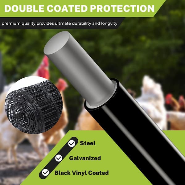 36 in. x 50 ft. 16-Gauge Black PVC Coated Mesh for Garden Border Fencing Roll, Dog Fencing