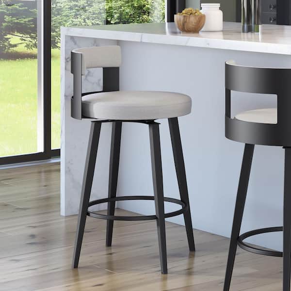 Amisco Paramont 26 in. Light Grey Polyester Black Metal Swivel Counter Stool