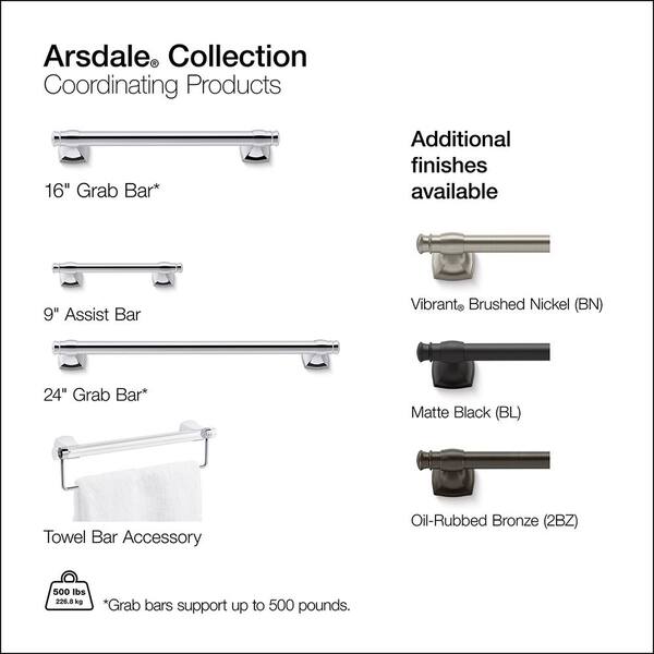 KOHLER Arsdale 16 in. Grab Bar in Vibrant Brushed Nickel