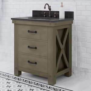 Aberdeen 30 in. W x 34 in. H Vanity in Gray with Granite Vanity Top in Limestone with White Basin