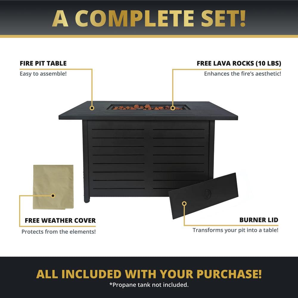 Black Aluminum 45" Gas Fire Pit Table with Lava Rocks