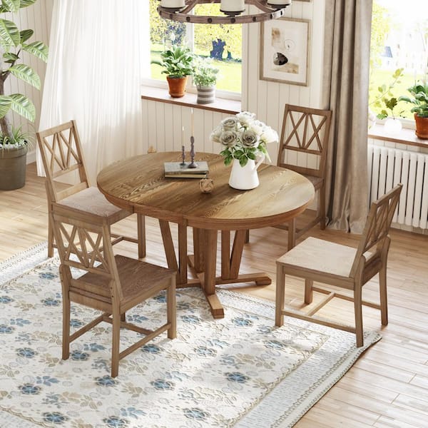 5-Piece Oval Extendable Brown Wood Top Dining Table Set with 4 Cross Back Dining Chairs