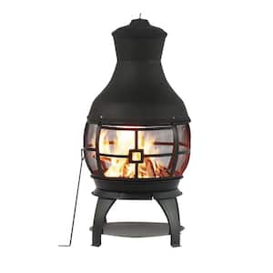 45 in. Outdoor Fireplace Wooden Fire Pit, Chimenea, Brown-Black