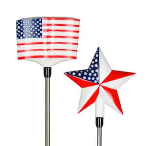 Solar USA Flag and Star 2.62 ft. Patriotic USA Plastic Garden Stake