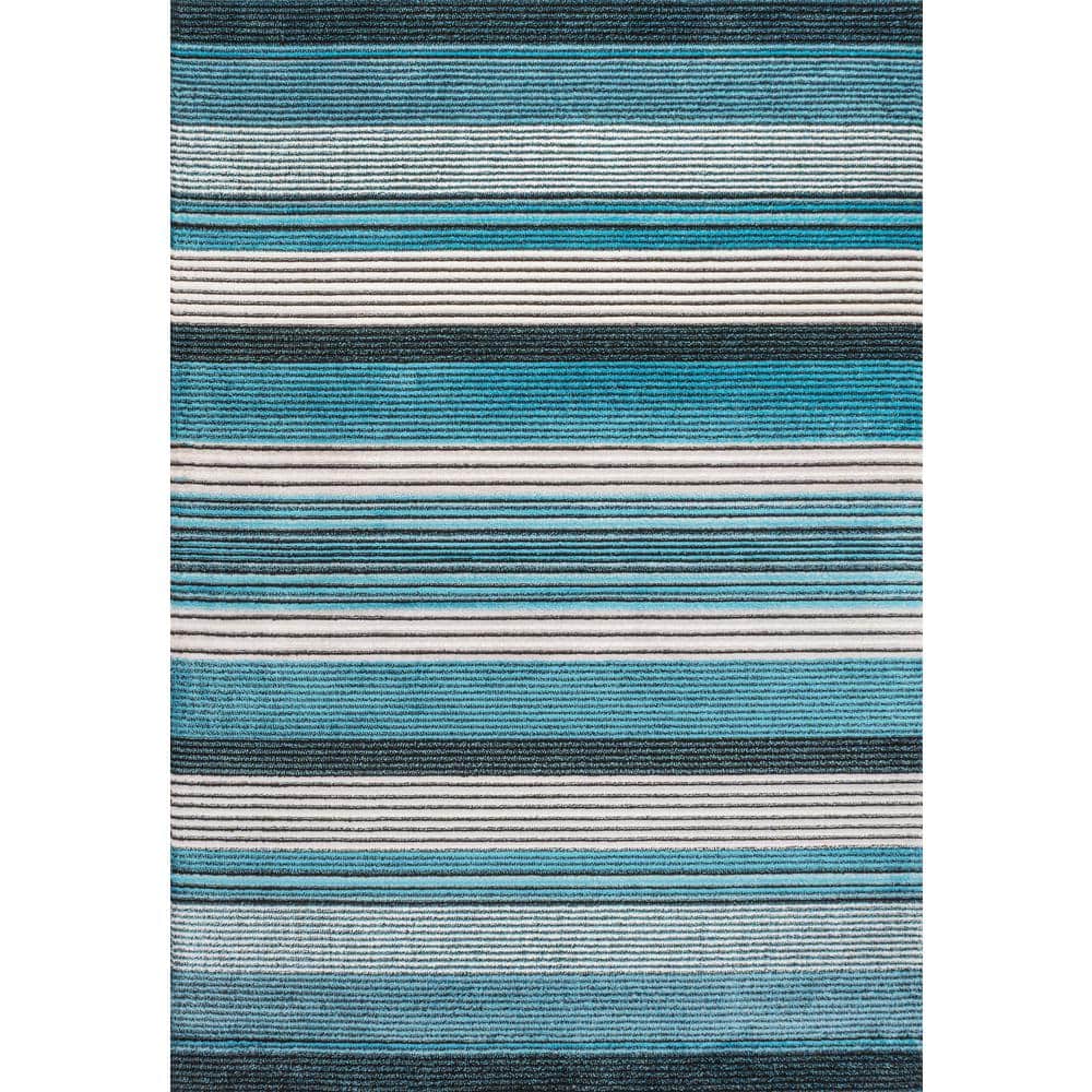 5' x 8' Blue and Navy Gradient Striped Synthetic Area Rug