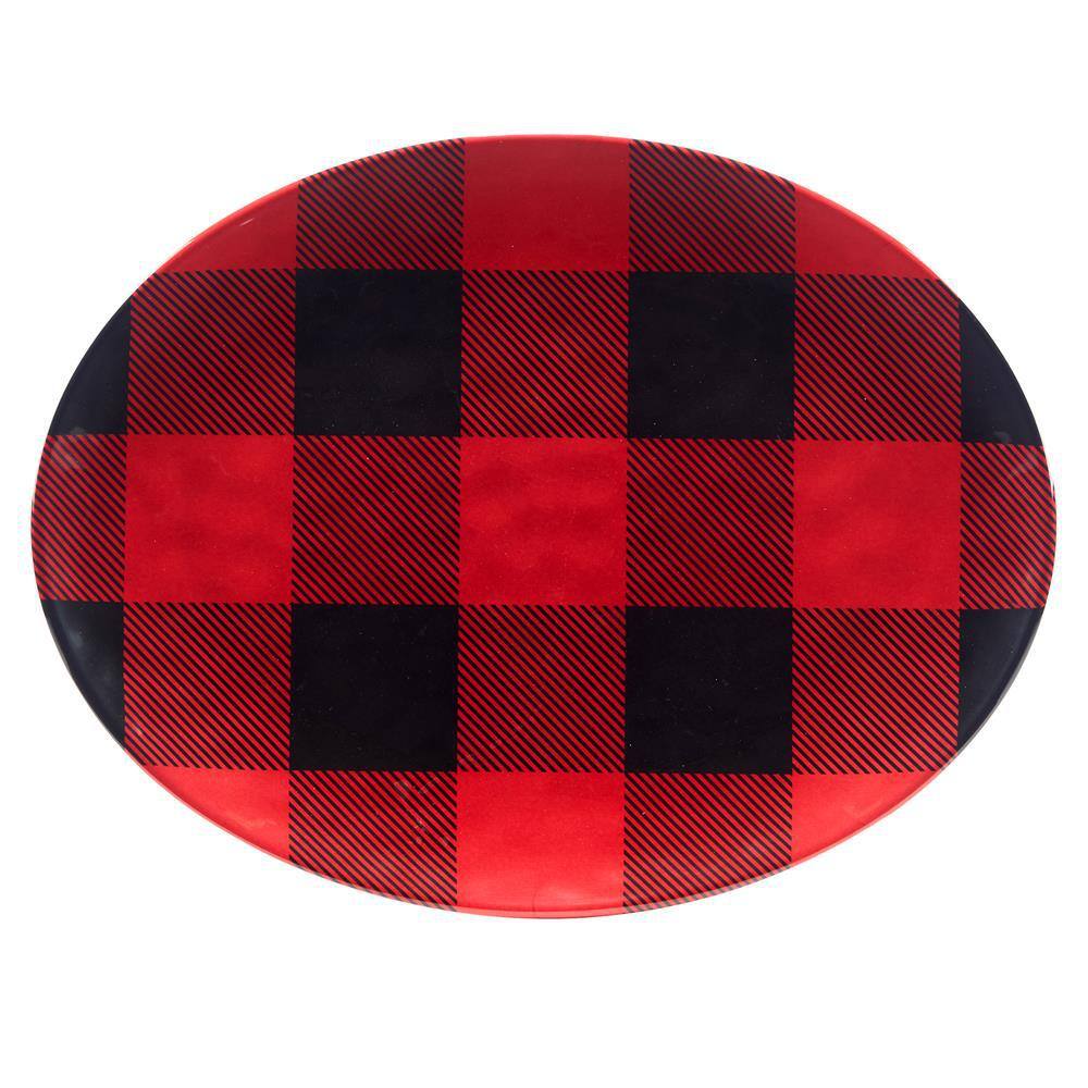Ruby Red Buffalo Plaid Melamine Round Platter Set