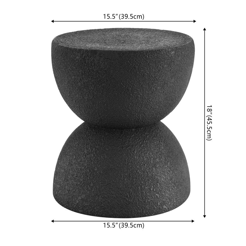 Greta Black Polyresin 18" Mid-Century Modern Drum Accent Table