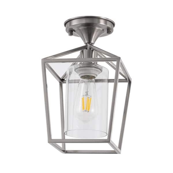 Briignite 7.09 In. 1-Light Brushed Nickel Semi-Flush Mount Ceiling Light with Clear Glass Shade