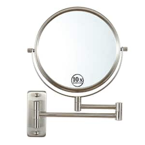 16.8 in. W x 12 in. H Round Magnifying Wall Mount Bi-View 10X/1X Bathroom Makeup Mirror in Nickel