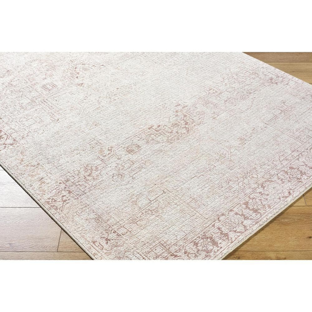 Ivory and Beige Synthetic Medallion Area Rug, 5'2" x 7'