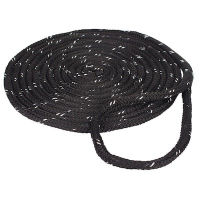 1/2 in. x 25 ft. Reflective Dock Line Double Braid Nylon Rope, Black