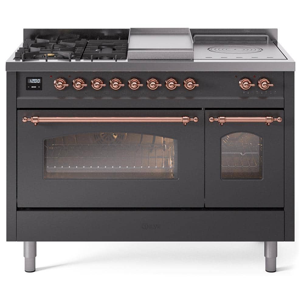 Nostalgie II 48 in. 5 Burner Dual Fuel Natural Gas Range in Graphite Matte with Copper Trim price history on PriceWatchPro