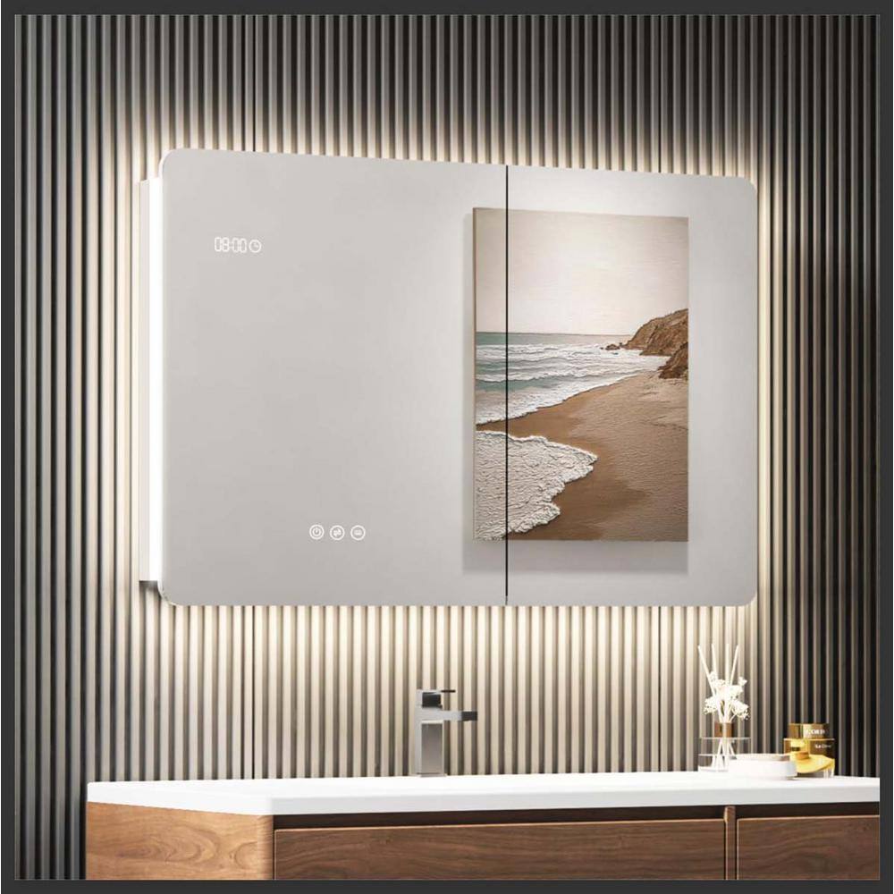 36 in. W x 24 in. H Rectangular Aluminum Medicine Cabinet with Mirror LED T
