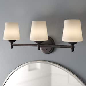 Darcy 3-Light Oil Rubbed Bronze Vanity Light with White Opal Glass Shades