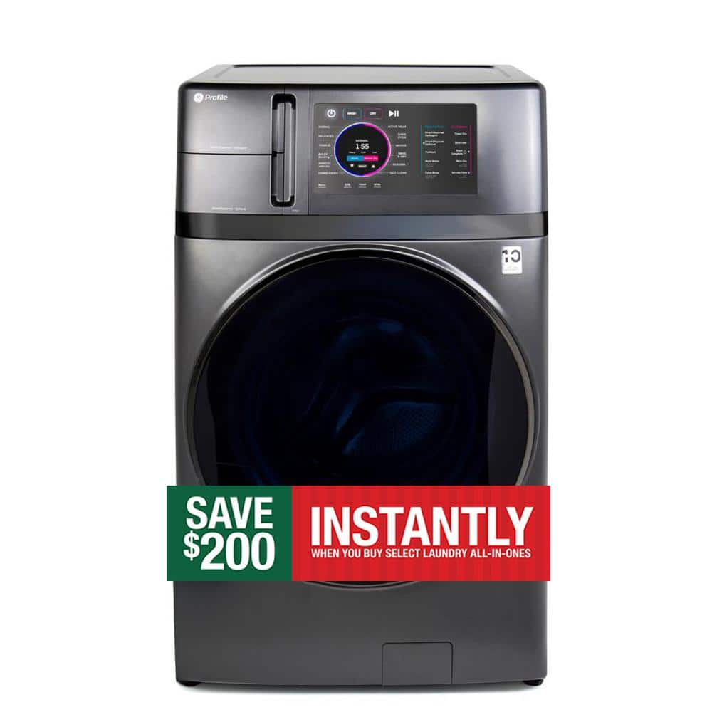 GE Profile 4.8 cu. ft. Smart UltraFast Electric Washer & Dryer Combo in Carbon Graphite with Ventless Heat Pump Technology