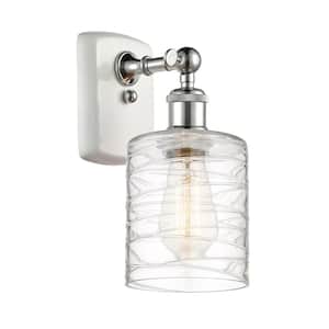 Cobbleskill 1-Light White and Polished Chrome Wall Sconce with Deco Swirl Glass Shade