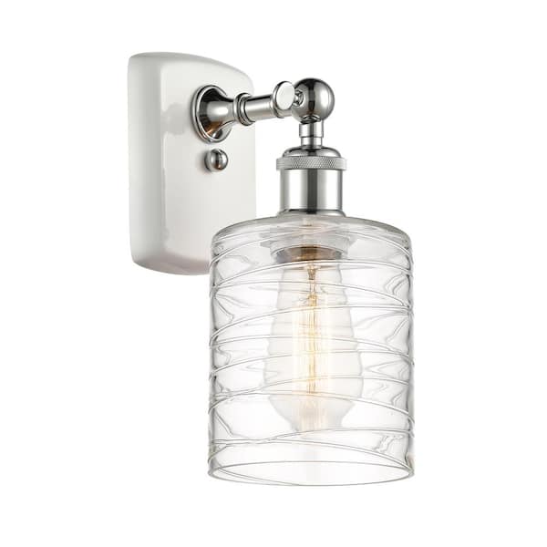 Innovations Cobbleskill 1-Light White and Polished Chrome Wall Sconce with Deco Swirl Glass Shade
