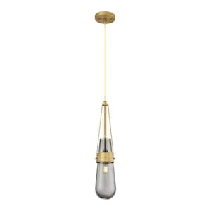 Milan 100-Watt 1 Light Brushed Brass Shaded Pendant Light with Tinted glass Tinted Glass Shade