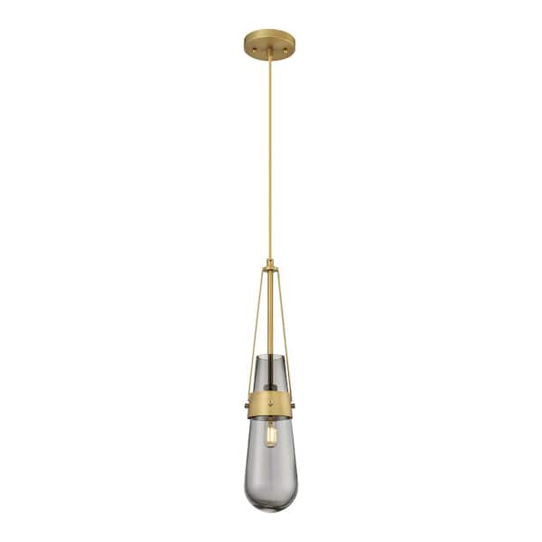 Innovations Milan 100-Watt 1 Light Brushed Brass Shaded Pendant Light with Tinted glass Tinted Glass Shade
