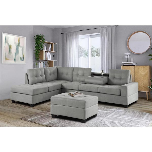 EVERGLADE HOME Colrich Light Gray Tufted Storage Ottoman