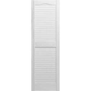 12 in. x 55 in. Louvered Vinyl Exterior Shutters Pair in White