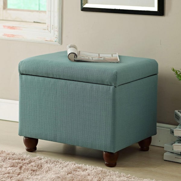 Homepop Aqua Teal Textured Medium Ottoman with Storage 18 in. Height x 22 in. Width x 18 in. Depth