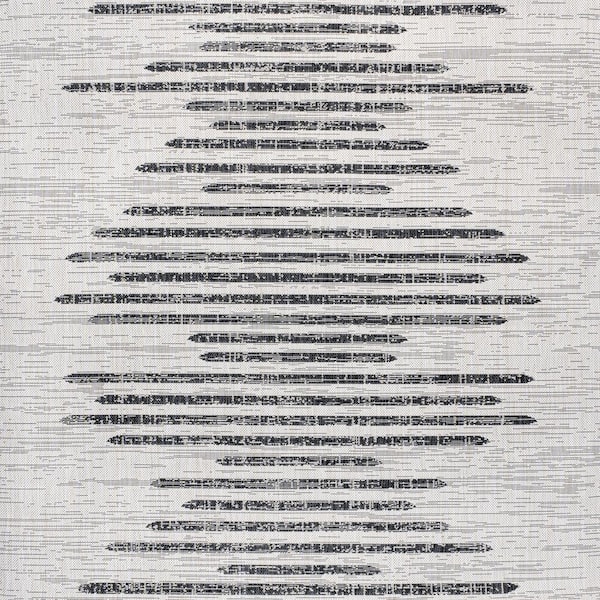Zolak Berber Stripe Geometric Ivory/Black 4 ft. Square Indoor/Outdoor Area Rug