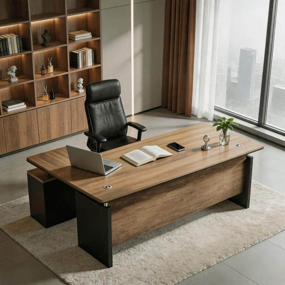 Lockable Blinds WESOME 63 Inch L-Shaped Executive Desk with Locking Drawers, Built-in ...