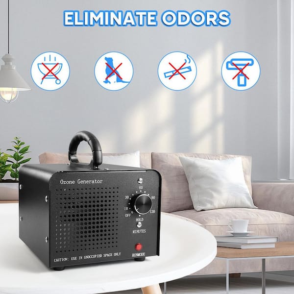 4000 sq. ft. Ion Generator Ozone Generator in Black with Timer for Car, Rooms, Smoke, Pets