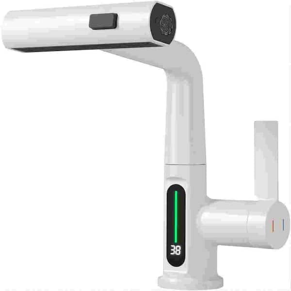 Flynama Single Handle Pull-Out Sprayer Kitchen Faucet in White