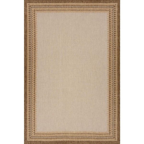 Mirelia Bordered Brown 6.7 X 9 ft. Outdoor Area Rug