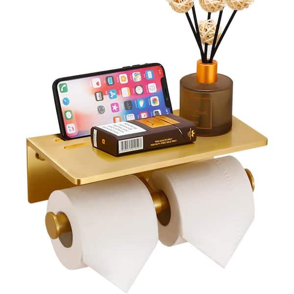 Modern Double Brass Toilet Paper Roll Holder Wall Mounted Tissue Holder  Bathroom Polished Chrome Paper Towel Holder With Shelf