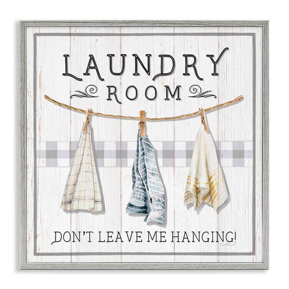 Laundry Room Hanging Towels by Elizabeth Tyndall Gray Framed Giclee Art Print Typography 17 in. x 17 in. price history on PriceWatchPro