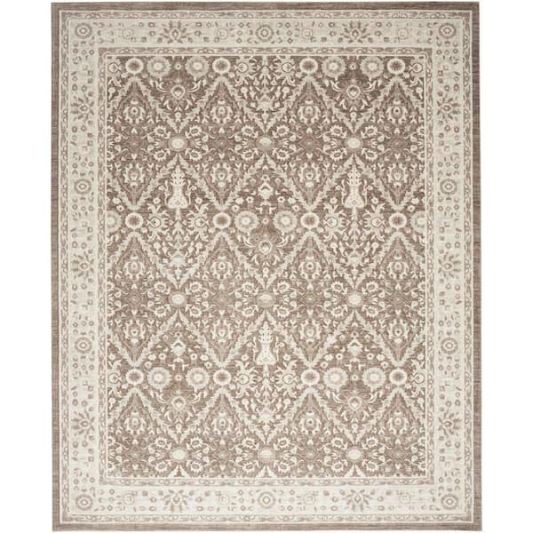 Renewed Ivory Mocha 9 ft. x 12 ft. Distressed Traditional Area Rug