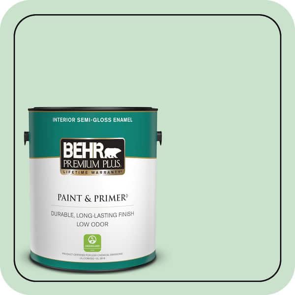 BEHR PREMIUM PLUS 1 gal. #M410-2 Wishful Green Semi-Gloss Enamel Low Odor Interior Paint & Primer