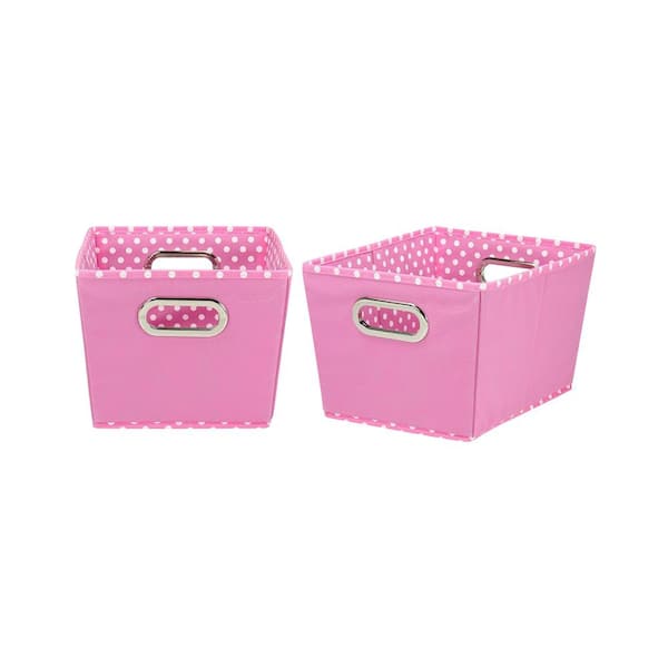 HOUSEHOLD ESSENTIALS 8 in. H x 10 in. W x 18 in. D Pink Canvas Cube Storage Bin 2-Pack