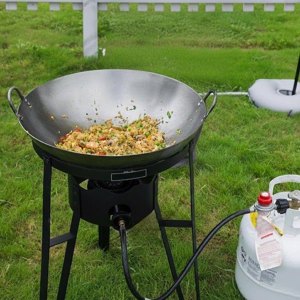 Outdoor Gas Wok Burner Iron Wok 54000 BTU Black Finish High Heat